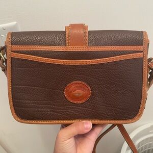 Vtg Dooney Bourke Equestrian Crossbody Bag All Weather Leather Brown USA Made